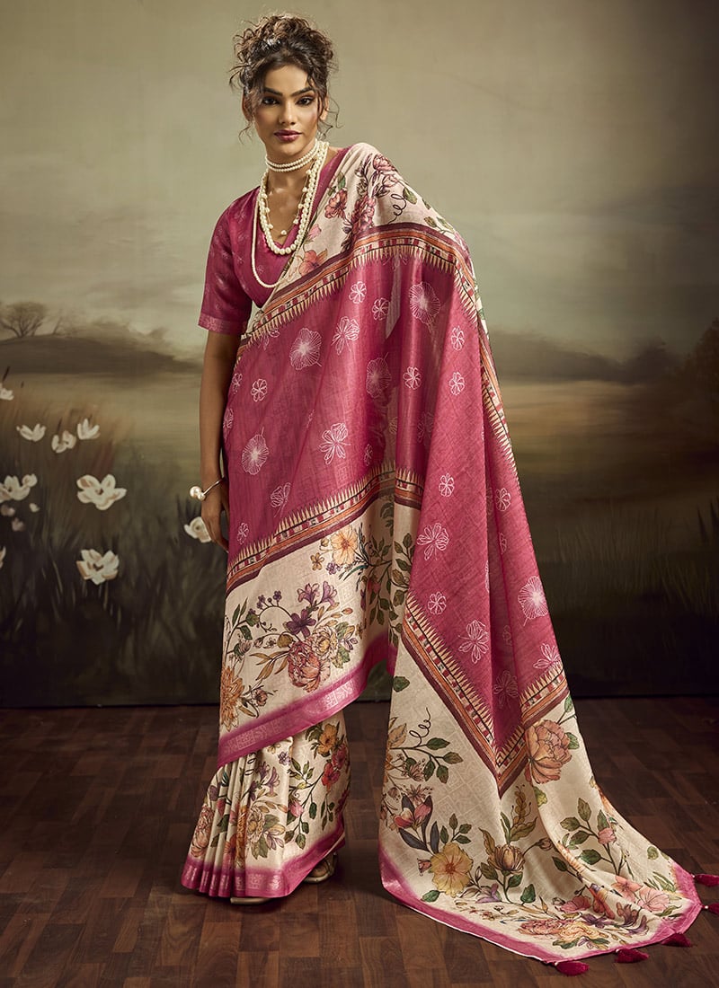 Peach Jacquard Silk Floral Woven Saree After Six Wear