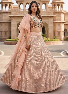 Peach Kasturi Silk Zari Sequins Lehenga