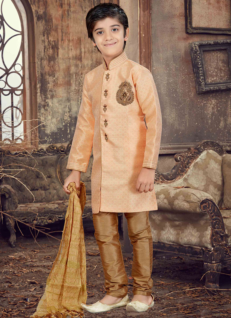 Peach Kids Embroidered Kurta Pyjama
