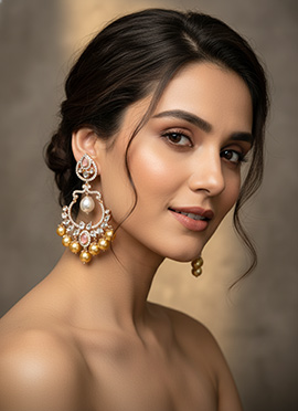 Peach Kundan And Stones Moti Danglers