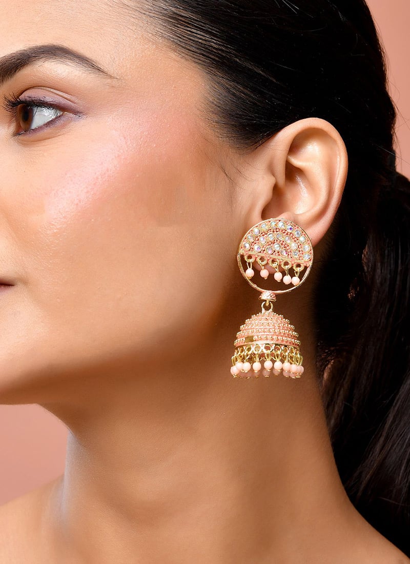 Peach Kundan Beads Jhumka Festive Wear