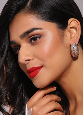 Peach Kundan Stones Hoops