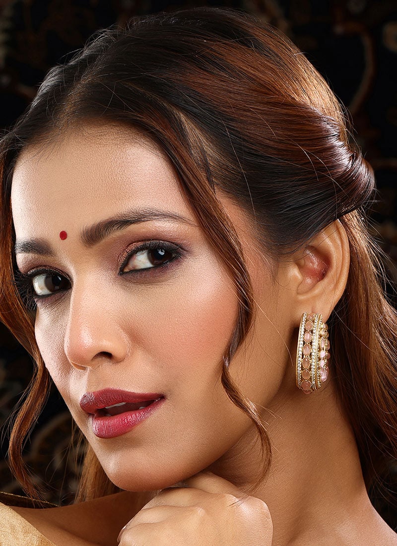 Peach Kundan Stones Hoops Festive Wear