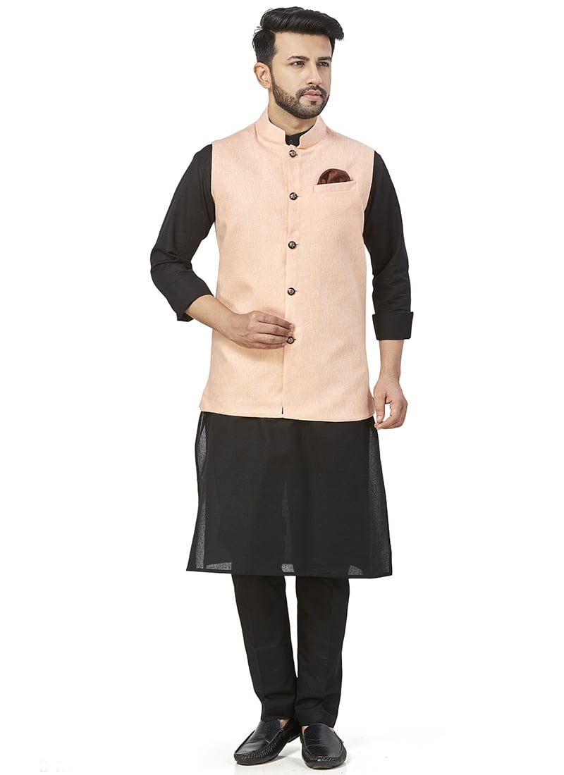 Peach Linen Blend Bandi Set