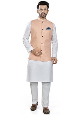 Peach Linen Blend Bandi Set