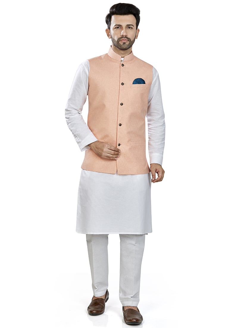 Peach Linen Blend Bandi Set