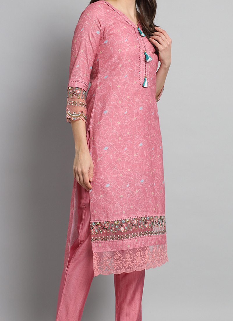 Buy Peach Linen Cotton Embroidered Straight Pant Suit After Six Wear