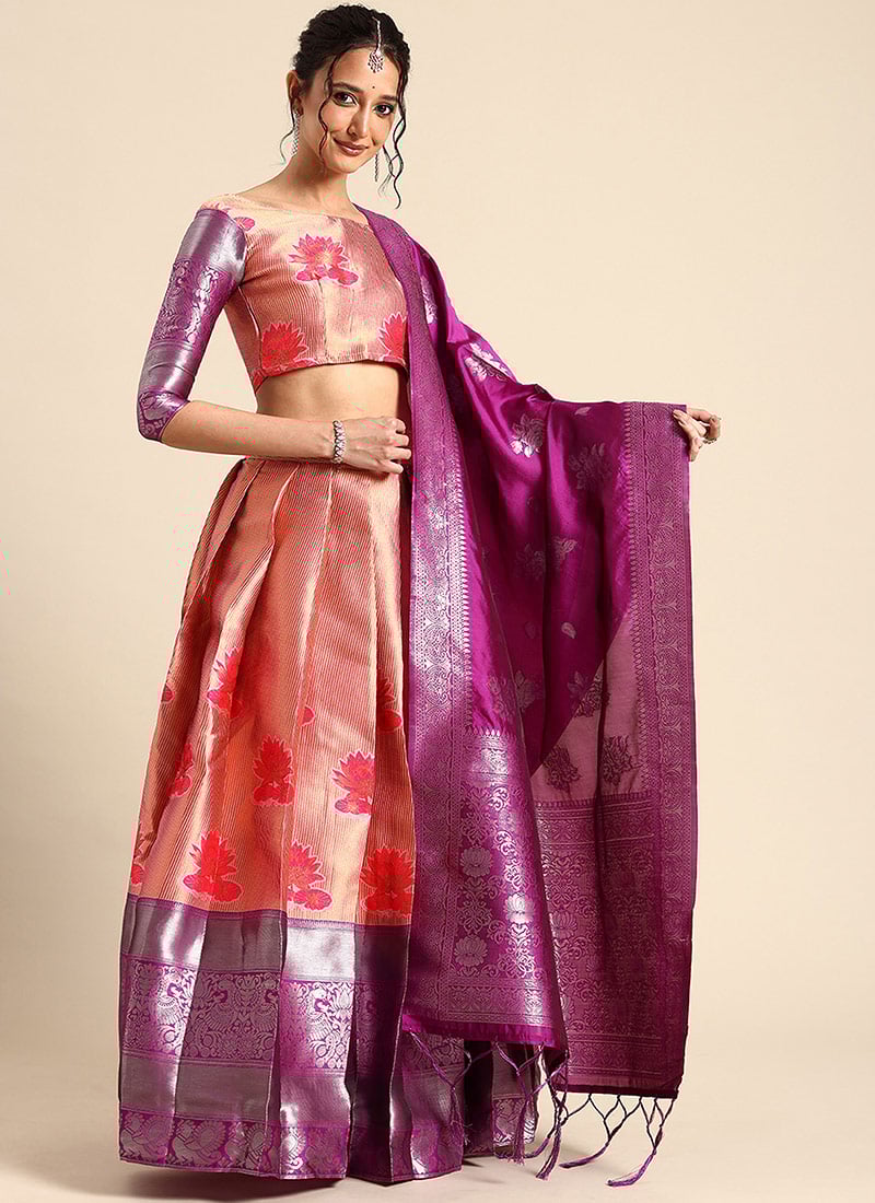 Peach Litchi Silk Zari A Line Lehenga