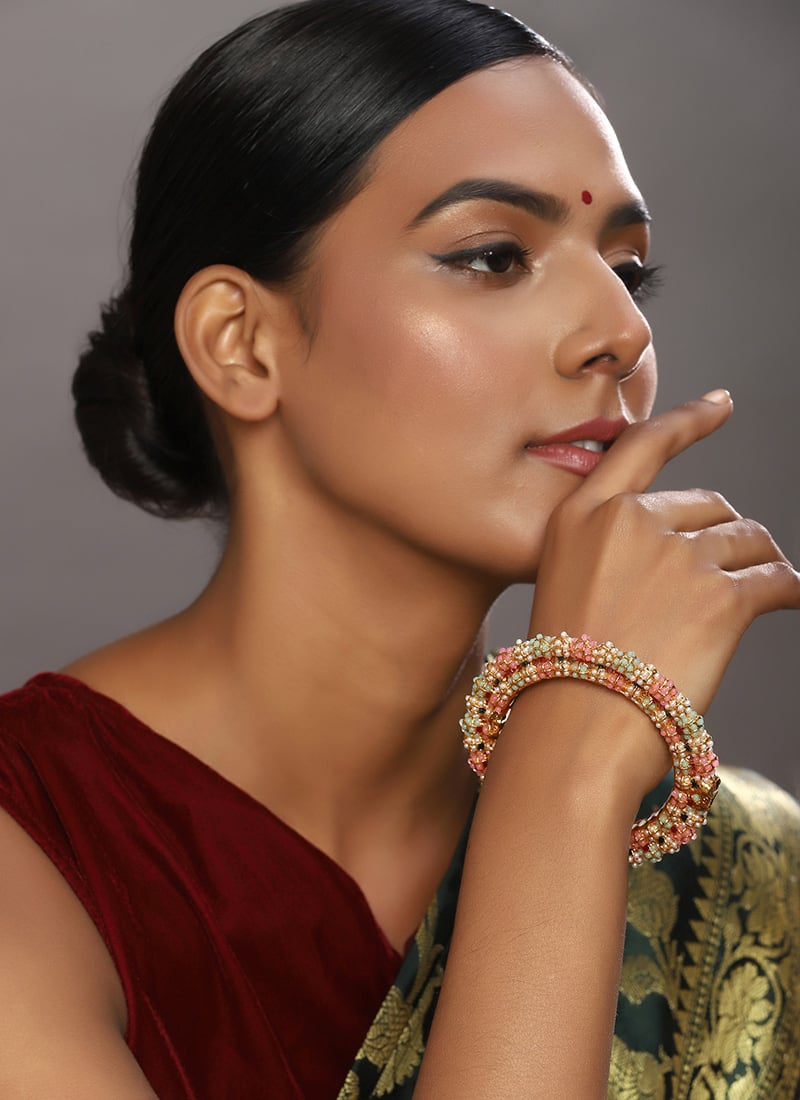 Peach Meenakari And Beads Kada