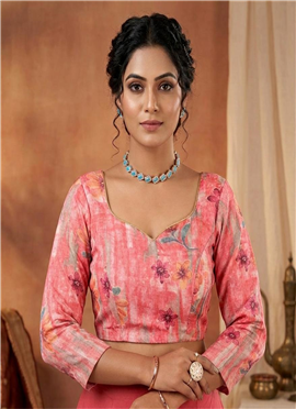 Peach Pink Floral Rayon Stretchable Blouse