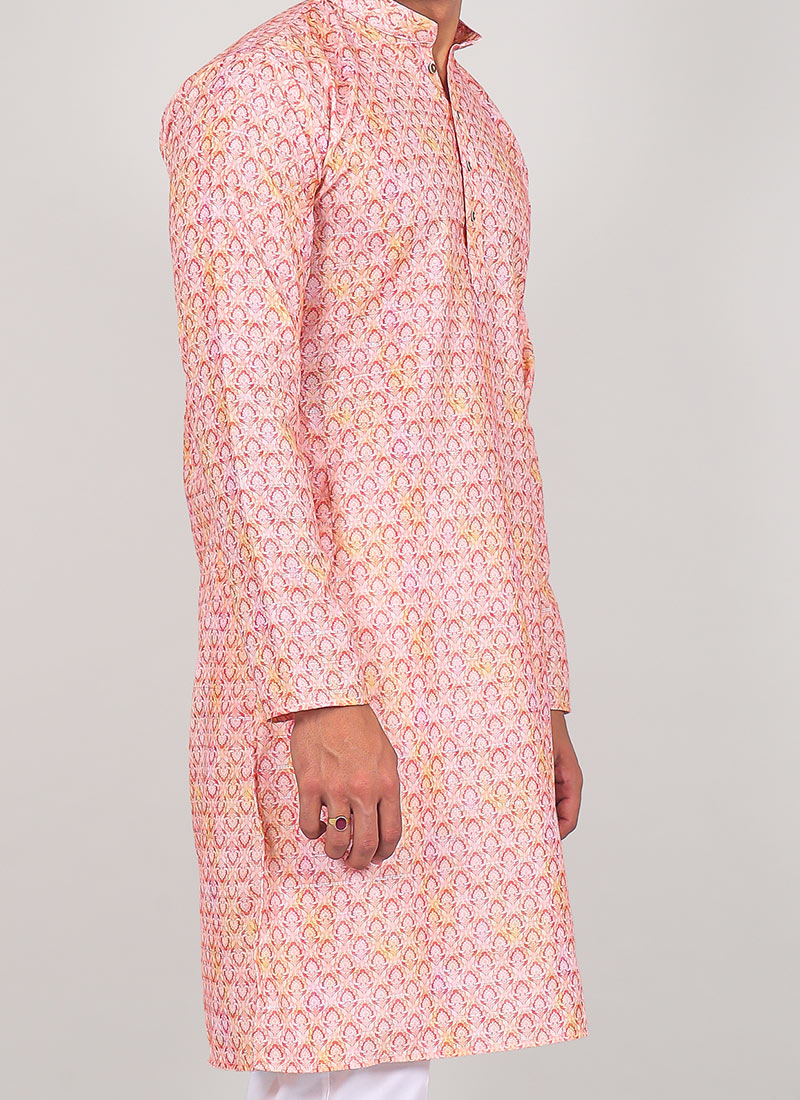 Babyhug Camrbic Sequenced Embroidered Full Sleeves Printed Kurta with Pyjama - Peach
