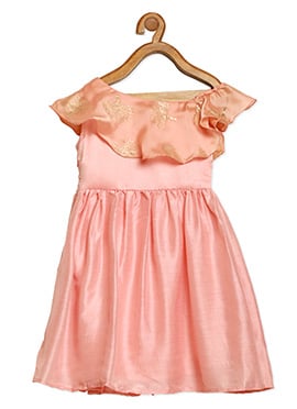 Peach Printed Off shoulder Dress