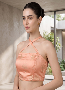 Peach Printed Silk Smocking Blouse