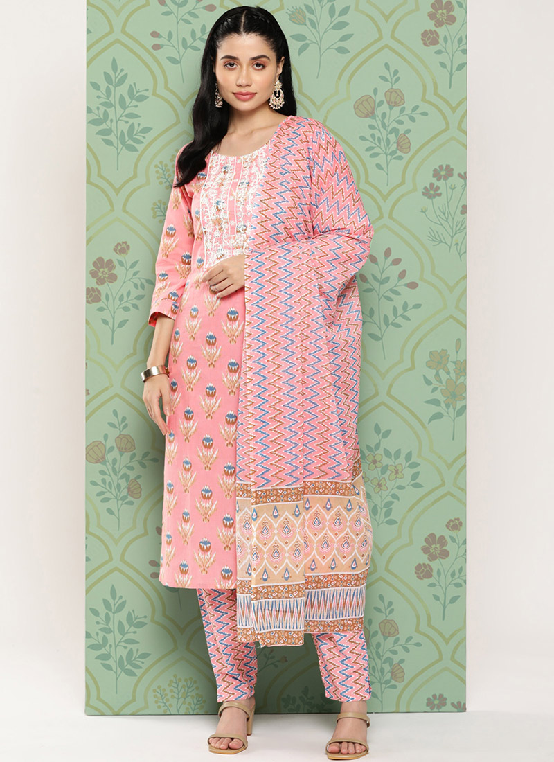 Buy Peach Pure Cotton Floral Print Straight Pant Suit After Six Wear