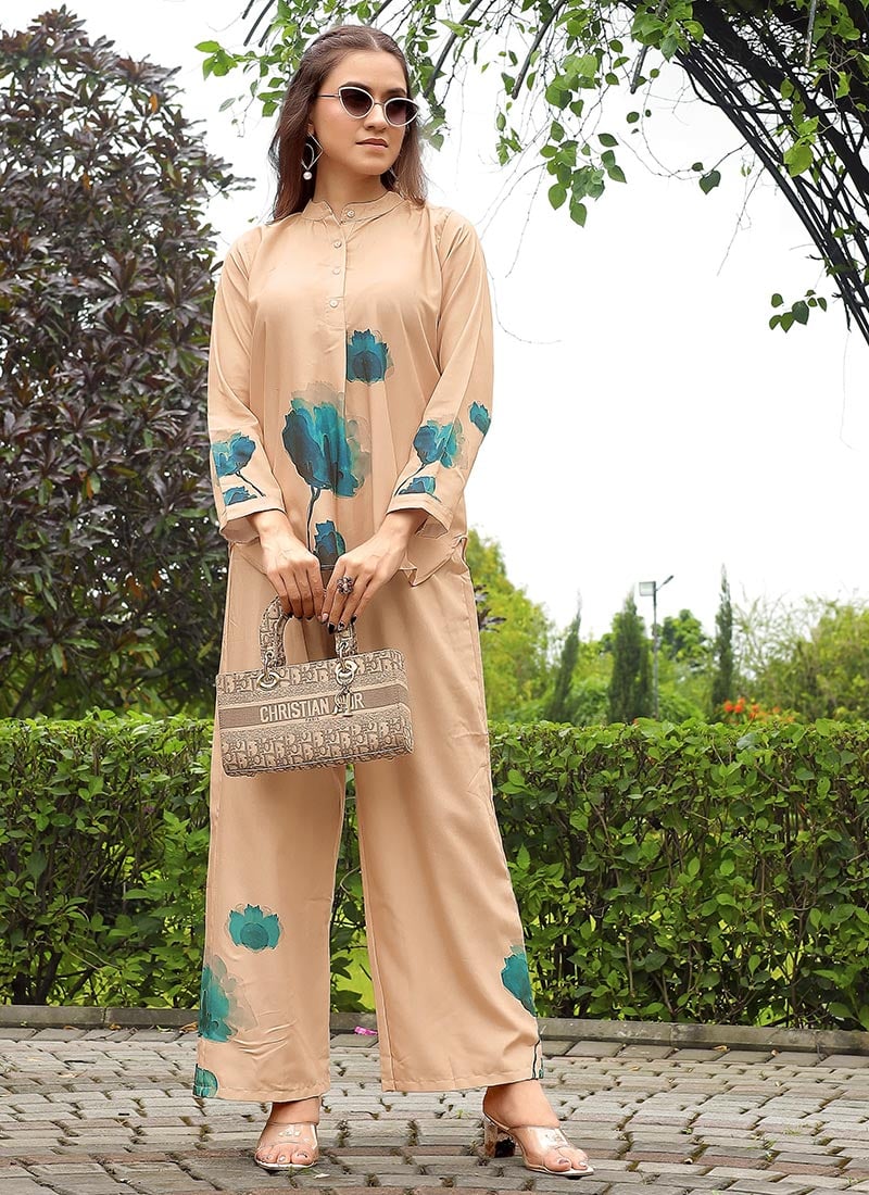 Peach Rayon Digital Print Co ord Set After Six Wear