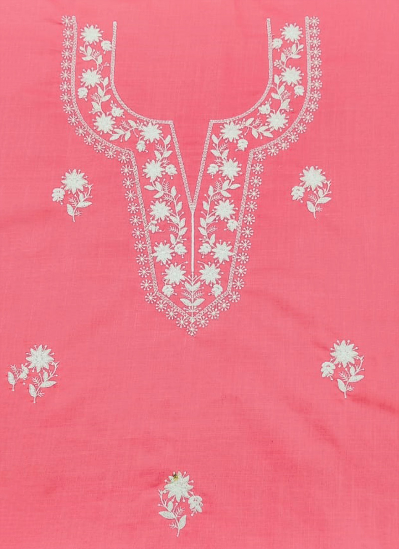 Peach Rayon Embroidered Fabric