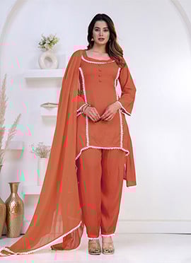 Peach Rayon Straight Pant Suit