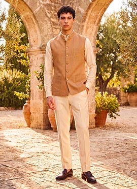 Peach Silk Bandhgala Jacket For Men