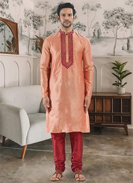 Peach Silk Embroidered Kurta Pyjama