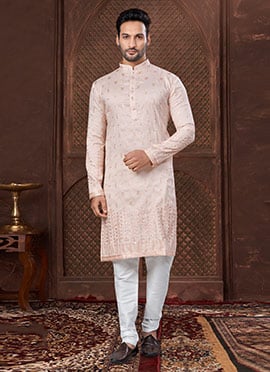 Peach Silk Embroidered Sequins Kurta Pyjama