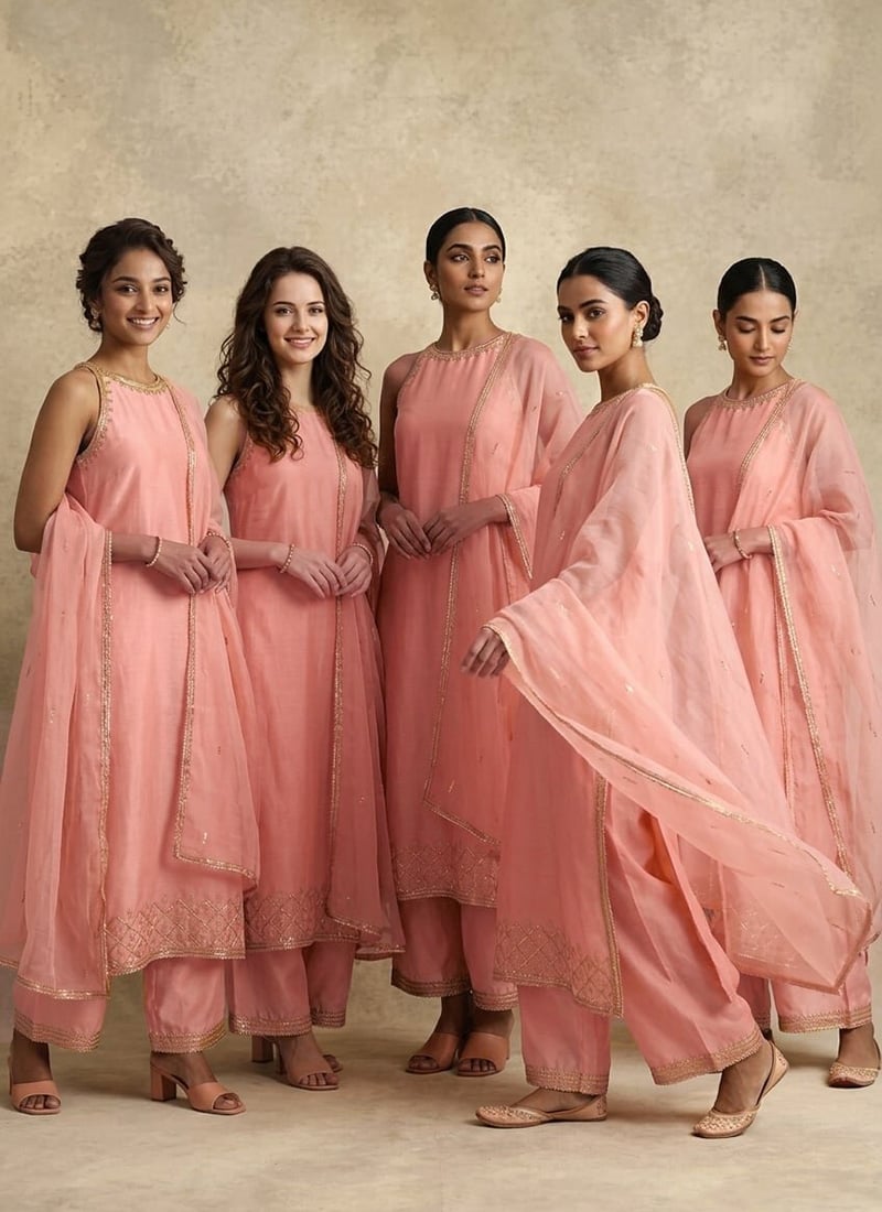 Peach Silk Embroidered Sequins Palazzo Suit Festive Wear