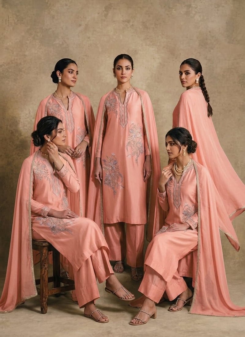 Peach Silk Embroidered Sequins Palazzo Suit After Six Wear
