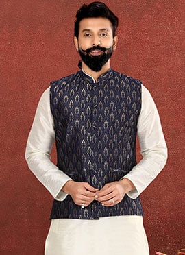 Peach Silk Jacquard Nehru jacket