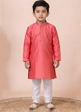 Peach Silk Kurta Pyjama For Boys