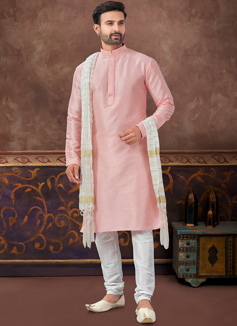 Peach Silk Kurta Pyjama