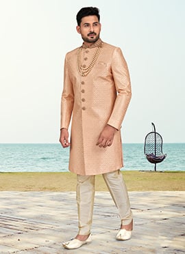 Peach Silk Sequins Indowestern Sherwani