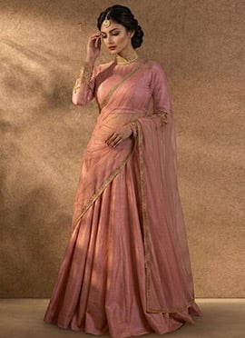 Peach Silk Zari Sequins Embroidered Lehenga