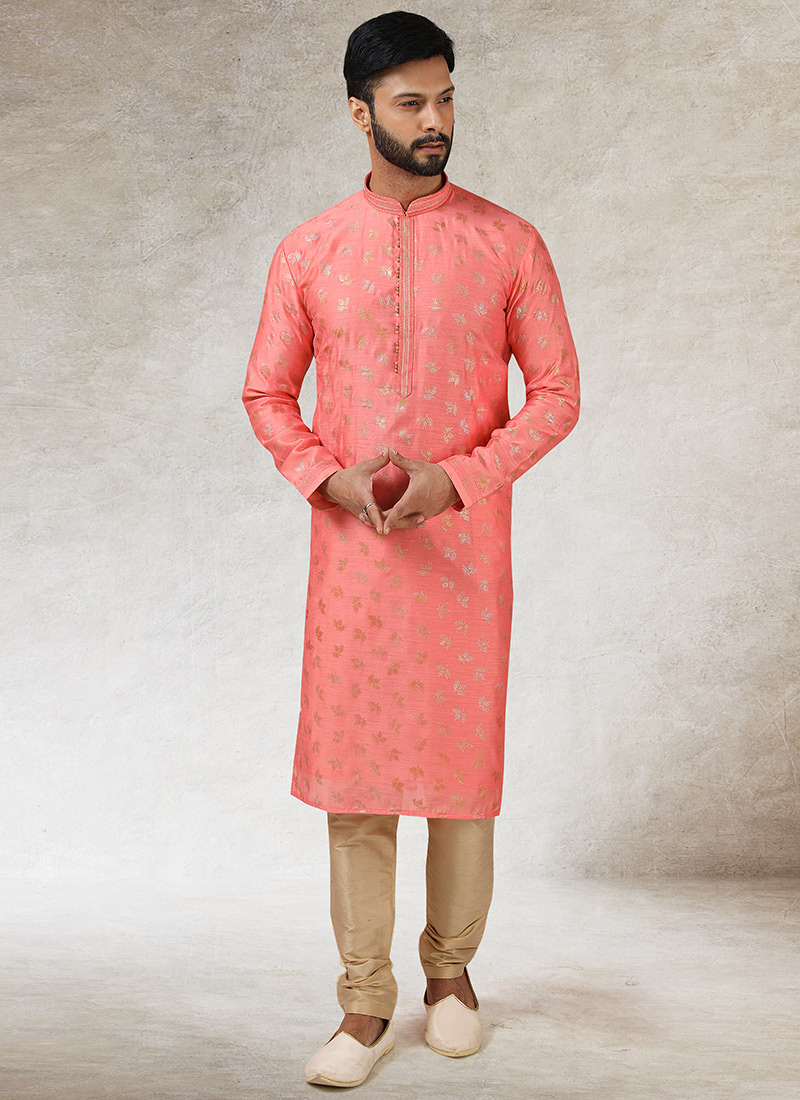 Peach Soft Art Silk Printed Kurta Pyjama Party Wear