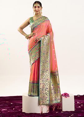 Peach Soft Banarasi Silk Zari Jacquard Saree