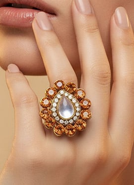 Peach Stones Kundan Ring