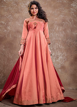 peach colour long frocks