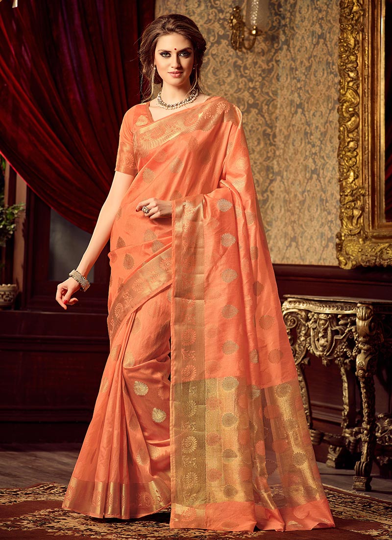 Buy Peach Uppada Art Silk Saree, sari Online Shopping, SAMSC2221