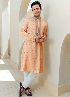 Peach Viscose Embroidered Kurta Pyjama