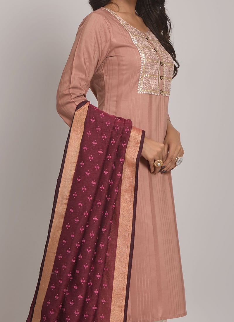 Pure Viscose Jacquard Peach And Pink Straight Suit Anarkali Bottom