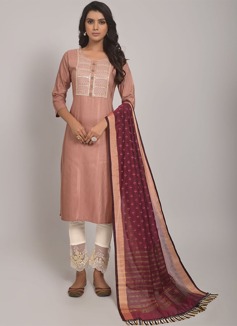 Peach Viscose Rayon Straight Pant Suit