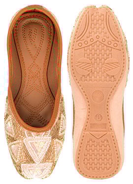 Peach Zardosi Hand Embroidered Sequins Juti