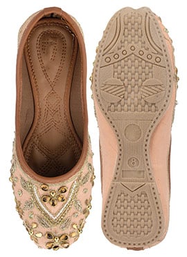 Peach Zardosi Hand Embroidered Stone And Beads Work Juti