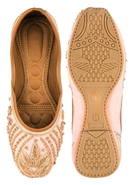 Peach Zardosi Hand Embroidered With Moti Work Juti