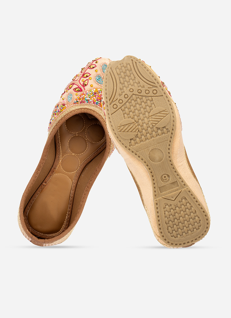 Peach Zari And Stone Work Juti