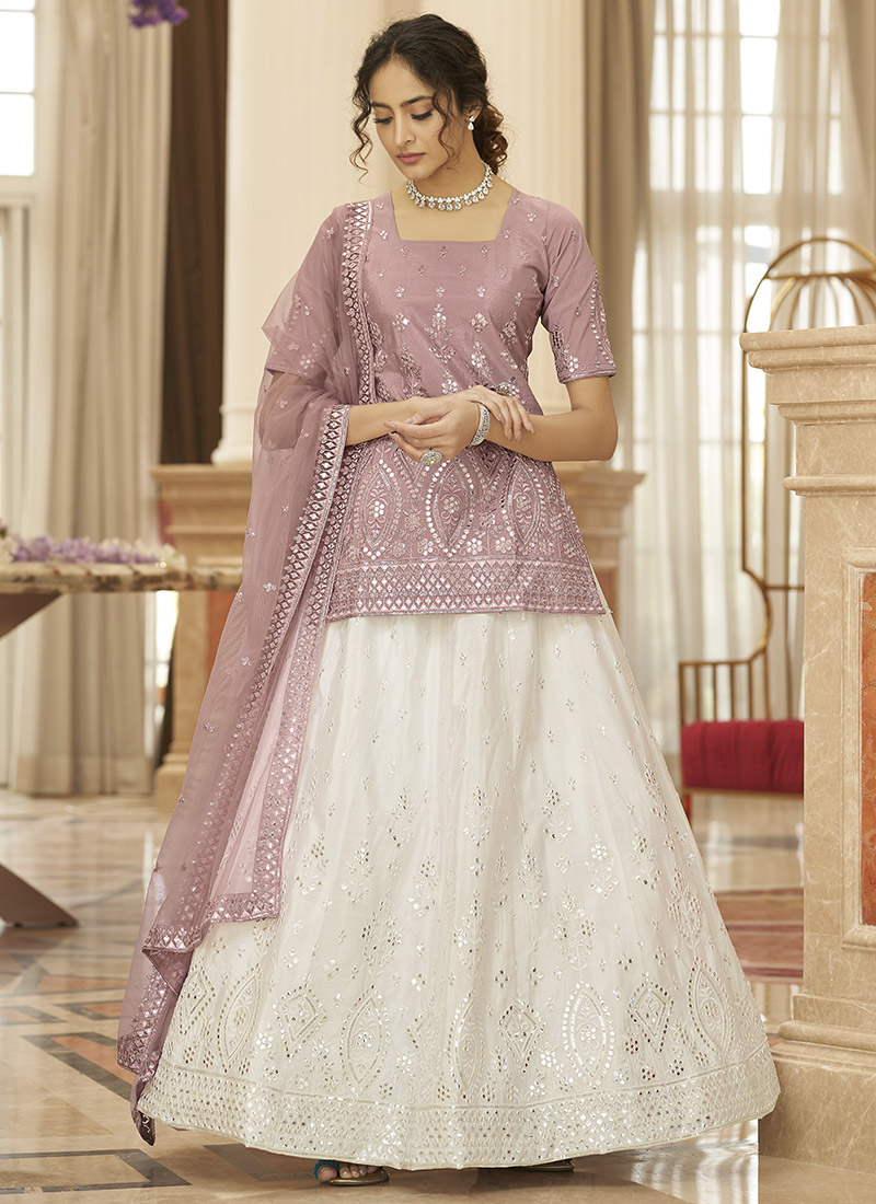 Pearl White Chinon Chiffon Embroidered 