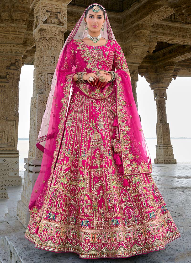 Perfect Hot Pink Silk Lehenga In Zari Embroidered Stone Sequins Regal Festivities Wedding Wear