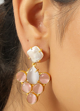 Pink Brass Kundan Danglers