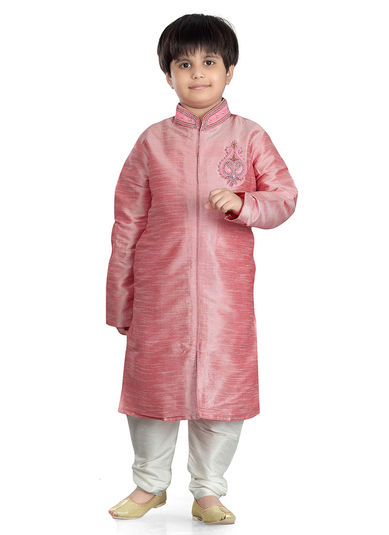 Pink Art Dupion Silk Kids Kurta Pyjama
