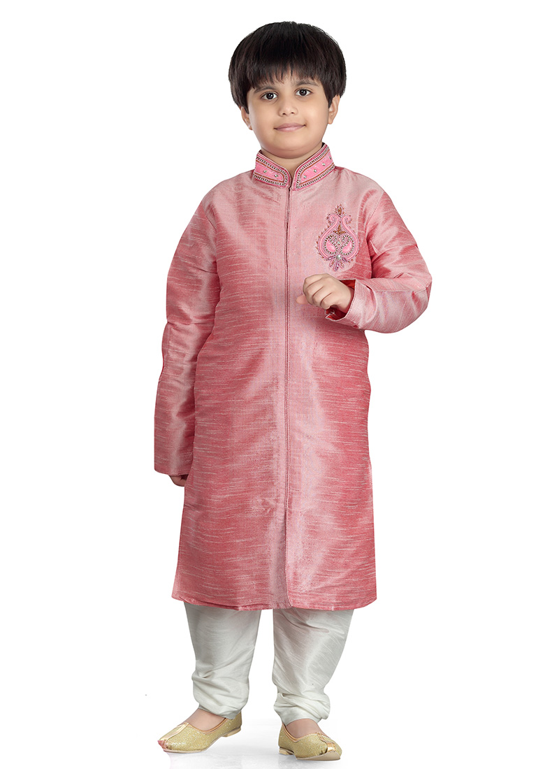 Pink Art Dupion Silk Kids Kurta Pyjama