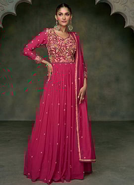 Pink Art Silk Embroidered Dresses And Gown