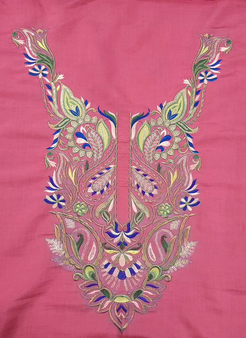 Pink Art Silk Embroidered Fabric